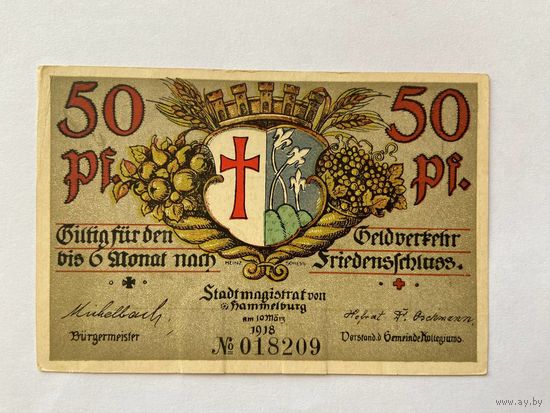 Нотгельд 50 пфеннигов Хаммельбург. Веймарская республика - 1602