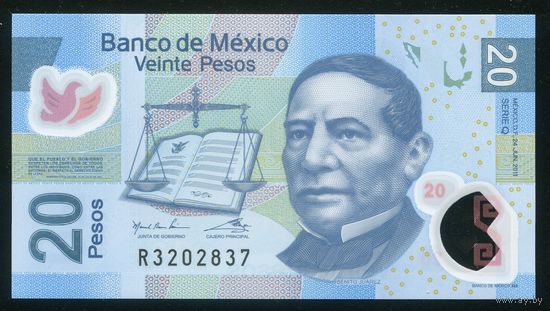 Мексика 20 песо 2011 г. P122q. Полимер. UNC