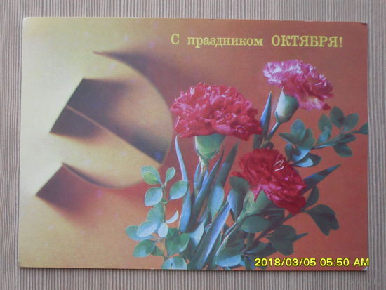 ЧИСТАЯ ПОЧТОВАЯ ОТКРЫТКА.С ПРАЗДНИКОМ ОКТЯБРЯ фото.И.ДЕРГИЛЕВА 1989г.