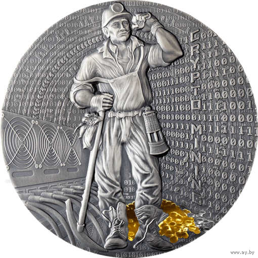 Ниуэ 5 долларов 2021г. "Крипто-майнинг. Crypto Mining". Монета в капсуле; подарочной рамке; сертификат; коробка. СЕРЕБРО 50гр.