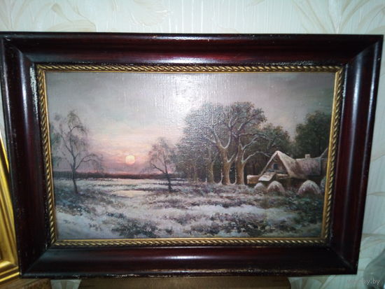 Картина",Зимний пейзаж' холст ,масло.19век.