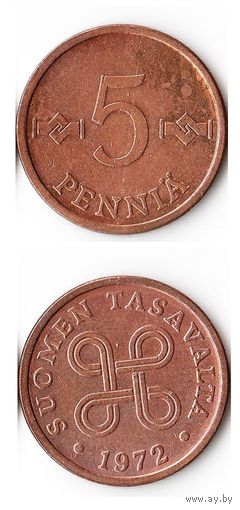 5 пенни Финляндия 1972 года