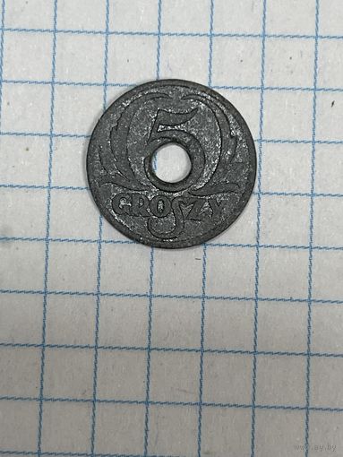 Польша редкая 5 грошей 1939г (цинк)
