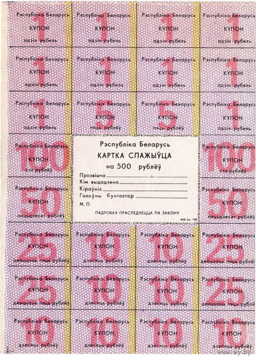 Беларусь, карточка потребителя на 500 рублей