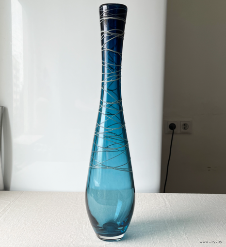 Ваза цветное стекло ручная работа 53см винтаж