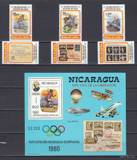Спорт. Олимпийские игры. Никарагуа. 1980. 6 марок и 1 блок. Michel N 2085-2090, бл111 (75,0 е)