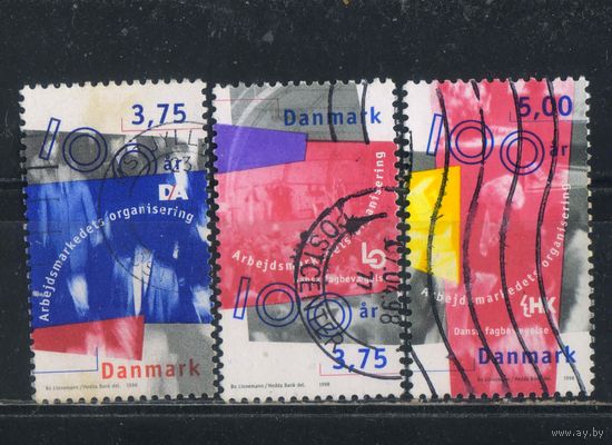 Дания 1996-8 100 летие датской организации труда. Ассоциация работодателей Профсоюзное движение Ассоциация коммерческих и офисных работников #1126,1171,1173