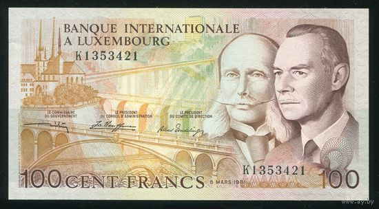 Люксембург 100 франков 1981 г. Р14A. Серия K. UNC