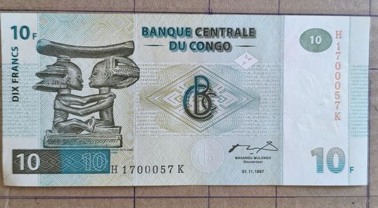 Конго (ДР) 10 франков 1997 г., P:87B, HdM см. в описании