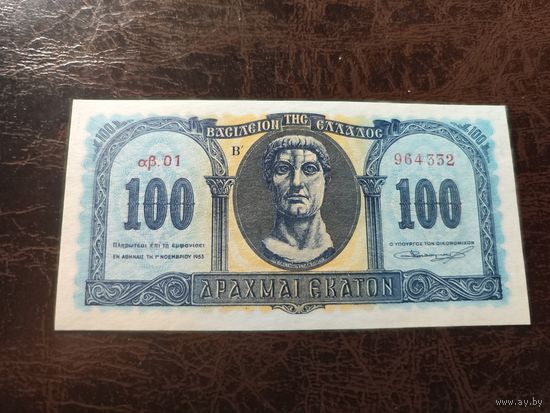 Греция 100 драхм образца 1953 года UNC p324b
