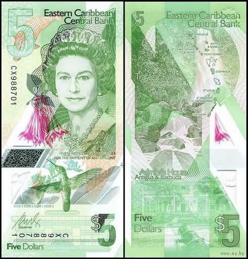Восточные Карибы 5 долларов образца 2021 года UNC pw56 серия DA