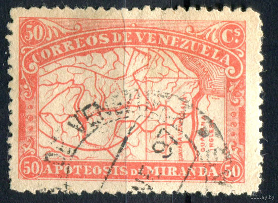 Венесуэла - 1896г. - карта, 50 с - 1 марка - гашёная [Mi 51]. #4-W1-129-A-2
