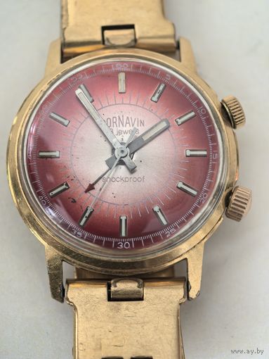 Часы БУДИЛЬНИК..CORNAVIN позолоченные (Au20) СССР. (НА ХОДУ) С  ПОЗОЛОЧЕННЫМ БРАСЛЕТОМ..