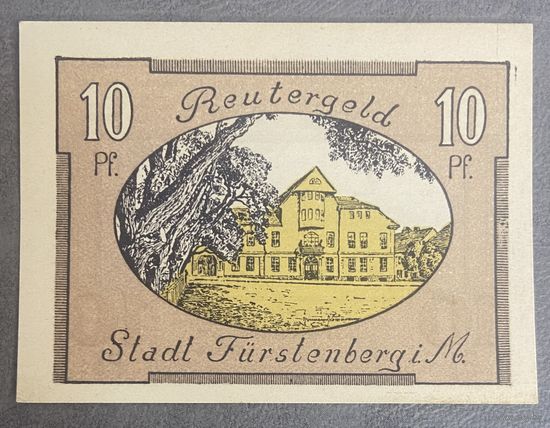 Банкнота 10 пфеннигов 1922 год. ФЮРСТЕНБЕРГ. Веймарская республика