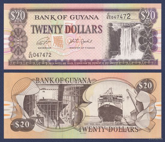 Гайана, 20 долларов 2018 г., P-30g (C, водопад Кайетур, верфь), UNC