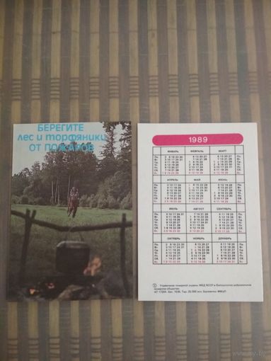 Карманный календарик. Пожарная безопасность. 1989 год