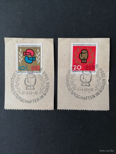 ГДР 1965 Полная серия марок на вырезках "Чемпионат по боксу в Берлине" (спецгашение) Mi.1100-1101 каталог 1.80 евро