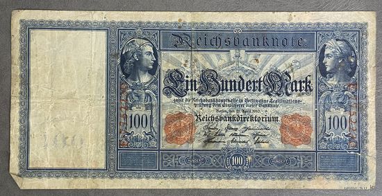 Банкнота 100 марок 1910 год. Красная печать. Германская империя.