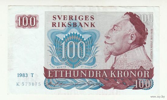 Швеция 100 крон 1983 года. Серия Т. Состояние XF!