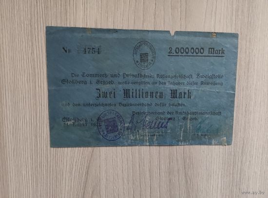 Штольберг частный коммерческий банк 2000000 марок 1923 год.
