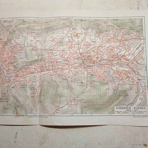 Карта ELBEREFELD-BARMEN. Литография Германия. Гравюра середина 19века 57x24см. РАСПРОДАЖА КОЛЛЕКЦИИ.