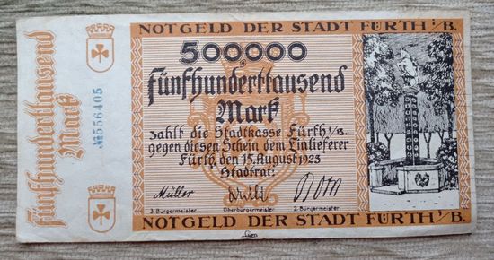 Werty71 Германия 500000 марок 1923 банкнота Гроссгельд Фюрт Конь
