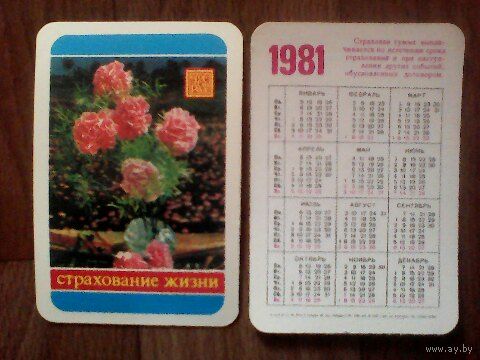 Карманный календарик.1981г.Страхование