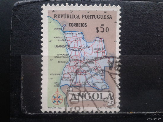 Ангола, колония Португалии, 1955. Карта Анголы