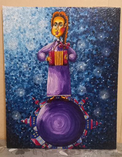 Гармонистка. Картина маслом 40/50