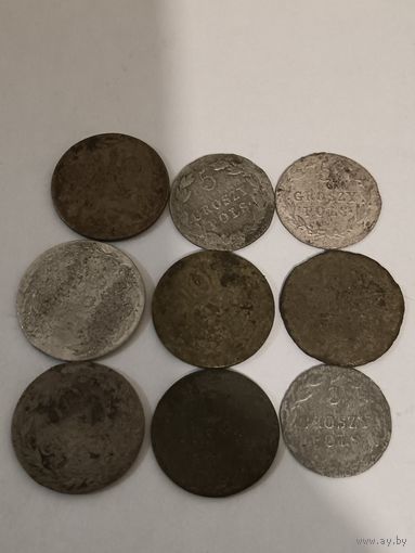 Польские монеты билон 9 шт на опыты