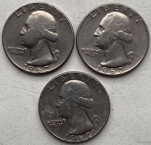 США 25 центов (квотер) 1967 г. Цена за 1 шт.