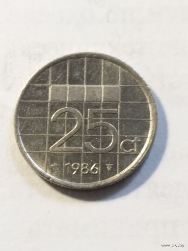Нидерланды 25 центов 1986