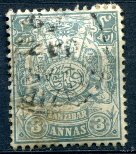 Британские колонии - Султанат Занзибар - 1904г. - герб, 3 А - 1 марка - гашёная [Mi 77]. #4-B5-122-A-1
