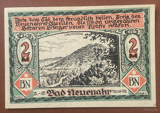 Нотгельд 2 марки 1921 год. Бад-Нойенар. Веймарская республика