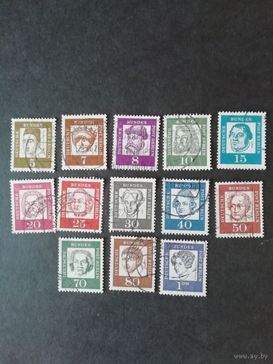 Западный Берлин 1961 серия марок "Стандарт. Знаменитые немцы" (гашеные без клея) Mi.199-208,210-212 каталог 22.20 евро