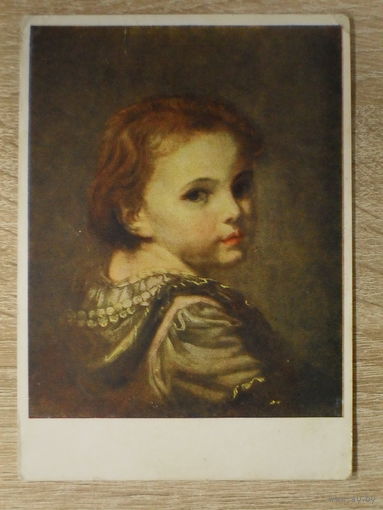 ЧИСТАЯ ОТКРЫТКА СССР. УКРАИНА. "ДЕВОЧКА В СЕРОМ". худ. Ж. Б. ГРЕЗ 1956 год.