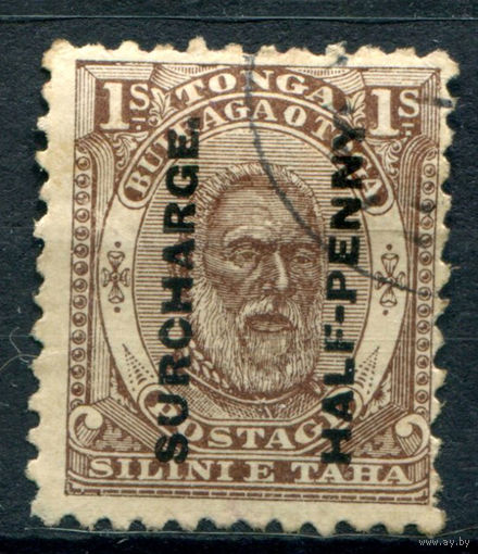 Королевство Тонга - 1894г. - король Джордж Тупоу I, надпечатка 1/2 P на 1 Sh - 1 марка - гашёная [Mi 22]. #4-B5-130-A-1