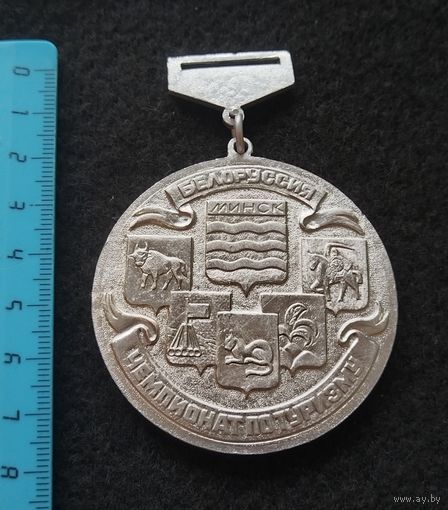 Медаль. Белорусский республиканский совет по туризму и экскурсиям. Минск. Белоруссия. Чемпионат по туризму. В белом металле. (ch-R)