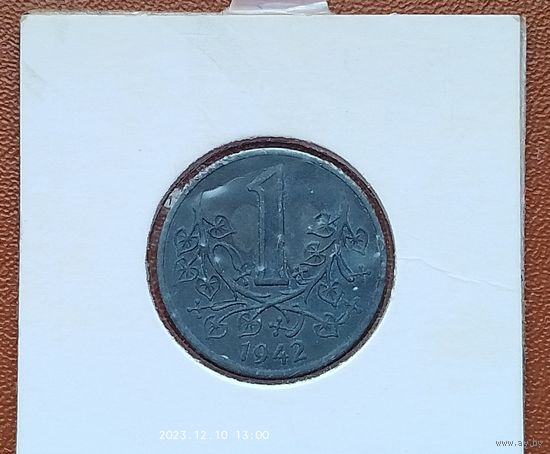 Богемия и Моравия 1 крона, 1941-1944. Монета в холдере.