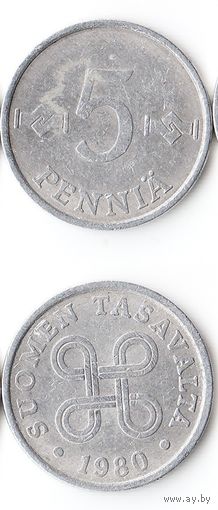 5 пенни Финляндия 1980 года