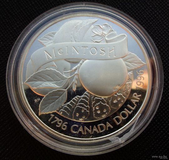1 доллар 1996 Канада! Серебро 25,17 грамма 925 пробы 0,749 унции! Яблоки Мекинтош McINTOSH! ВОЗМОЖЕН ОБМЕН!