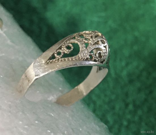 Кольцо серебряное СССР редкое скань филигрань р 20-21 звезда 925