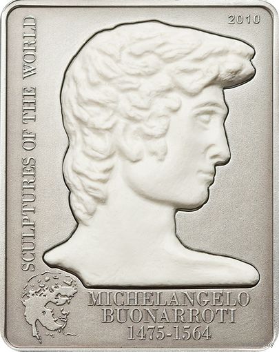 Острова Кука 5 долларов 2010г. "Микеланджело. Давид. Мрамор". Монета в капсуле; сертификат. СЕРЕБРО 25гр.