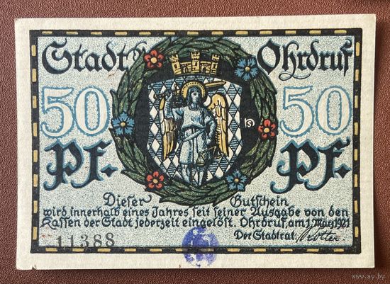 Нотгельд 50 пфеннигов 1921 год. Ордруф. Веймарская республика