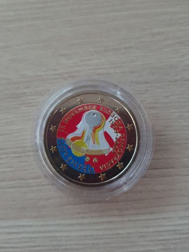 2 евро 2009 год, Словакия, 20 лет Бархатной революции, ЦВЕТНАЯ   в капсуле, UNC