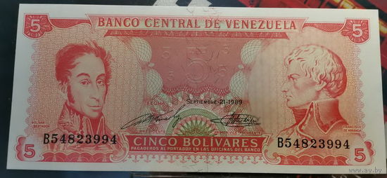 Венесуэла 1989г. 5 боливар 1974 года UNC