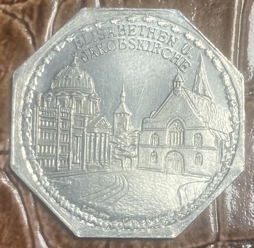 Германия Нюрнберг нотгельд 20 пфеннигов 1919 год Церкви Святой Елизаветы и Святого Иакова. трамвайный жетон