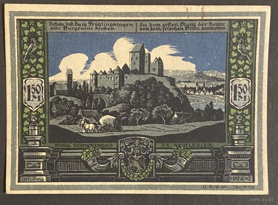 Нотгельд 1.50 марки 1921 год. Болькенхайн. Веймарская республика