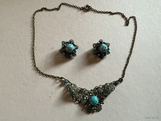 Колье и клипсы Антиквариат Пекинское стекло Чехия