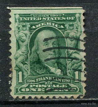 США - 1902/1908 - Бенджамин Франклин 1C - (есть тонкое место) - 1 марка. Гашеная.  (LOT Ga8)-T10P1